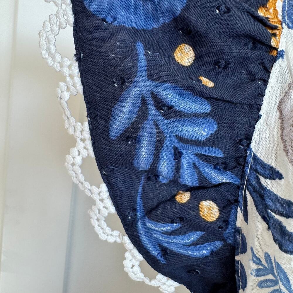 Caroline Constas Blue Floral Tapestry Smocked Ruffle Maxi Dress V-Neck Cottage - Picture 6 of 10